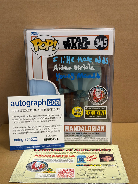 Funko Pop! Star Wars The Mandalorian Signed Aidan Bertola COA #345