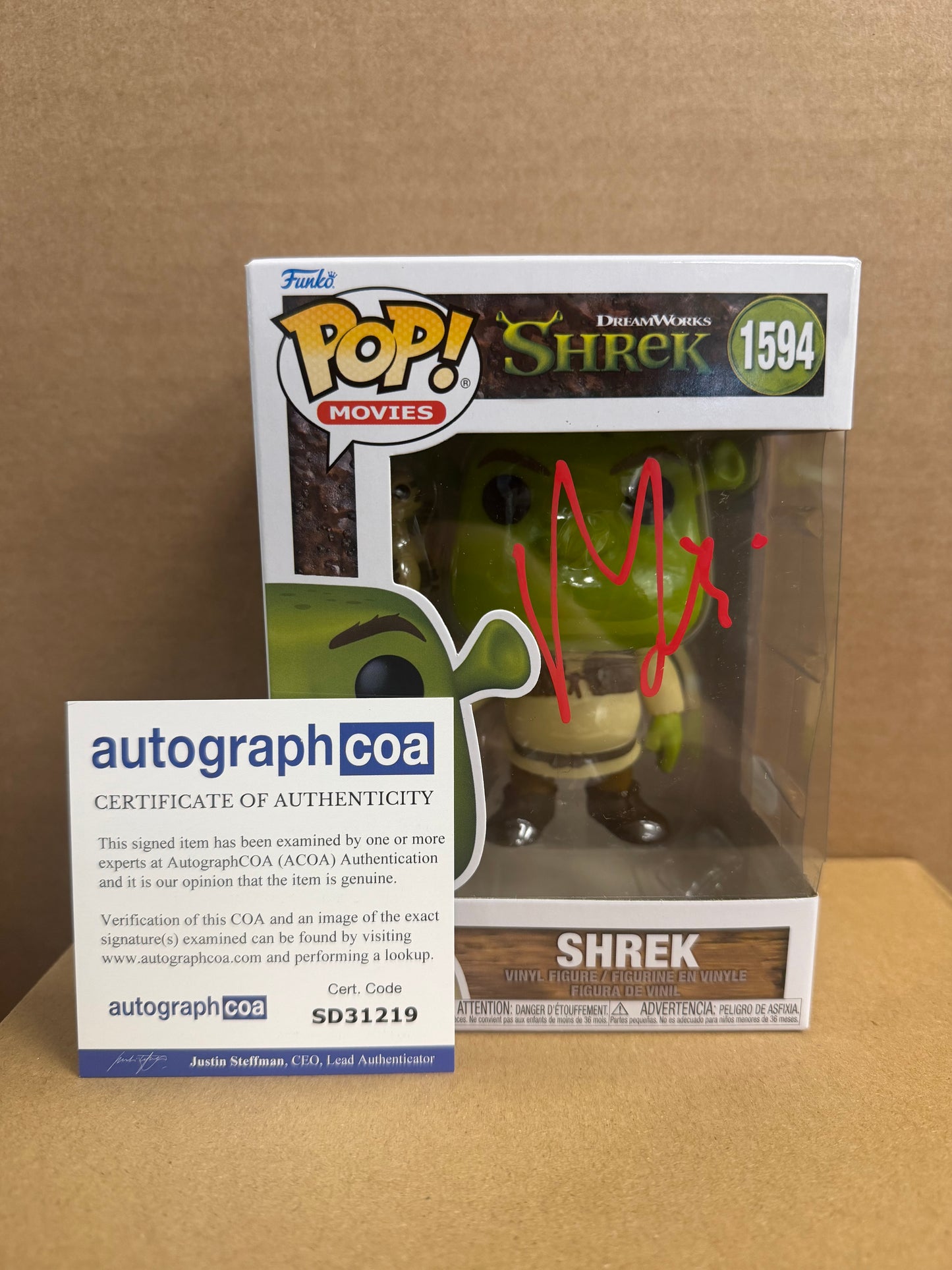 Funko Pop! Movies Shrek Signed Mike Myers #1594 COA WS