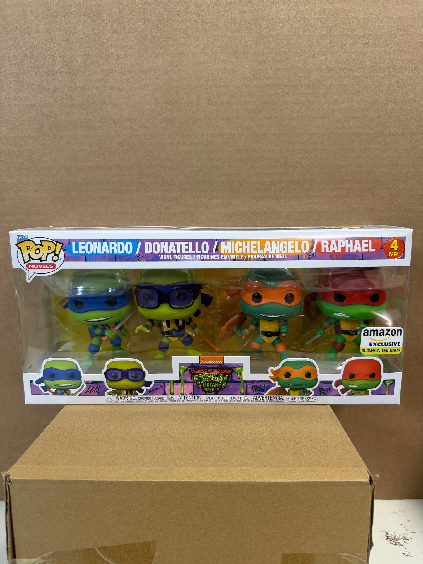 Funko Pop! Movies TMNT Mutant Mayhem 4 Pack Amazon Glow Exclusive