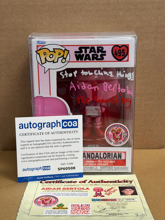 Funko Pop! Star Wars The Mandalorian Signed Aidan Bertola COA #495