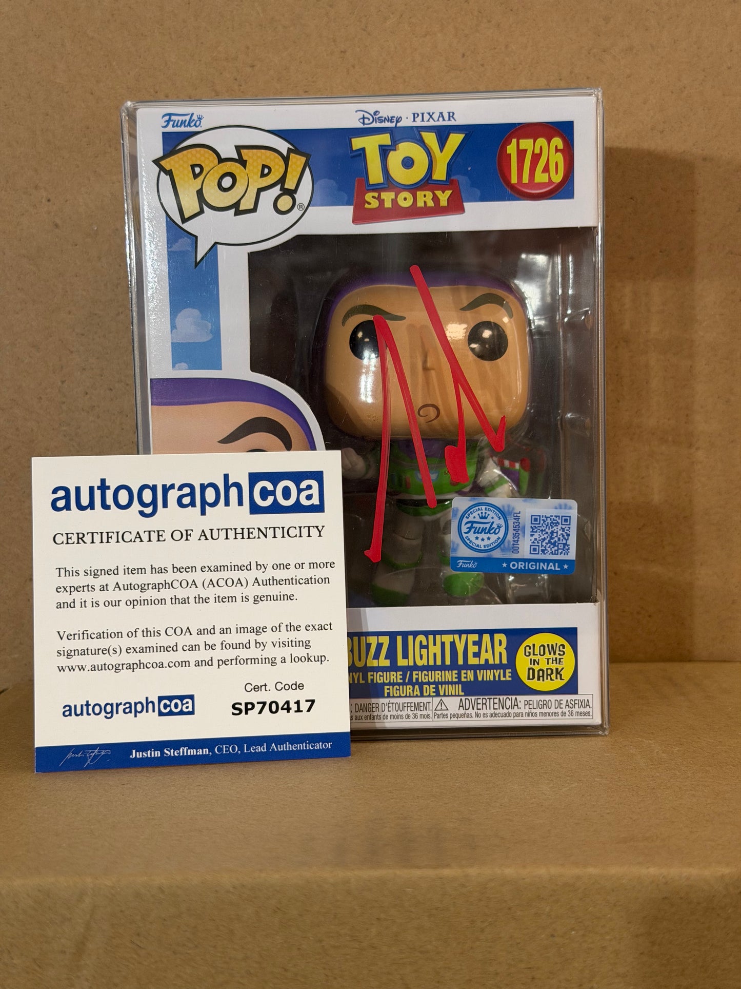 Funko Pop! Disney Toy Story Buzz Lightyear Signed Tim Allen COA #1726