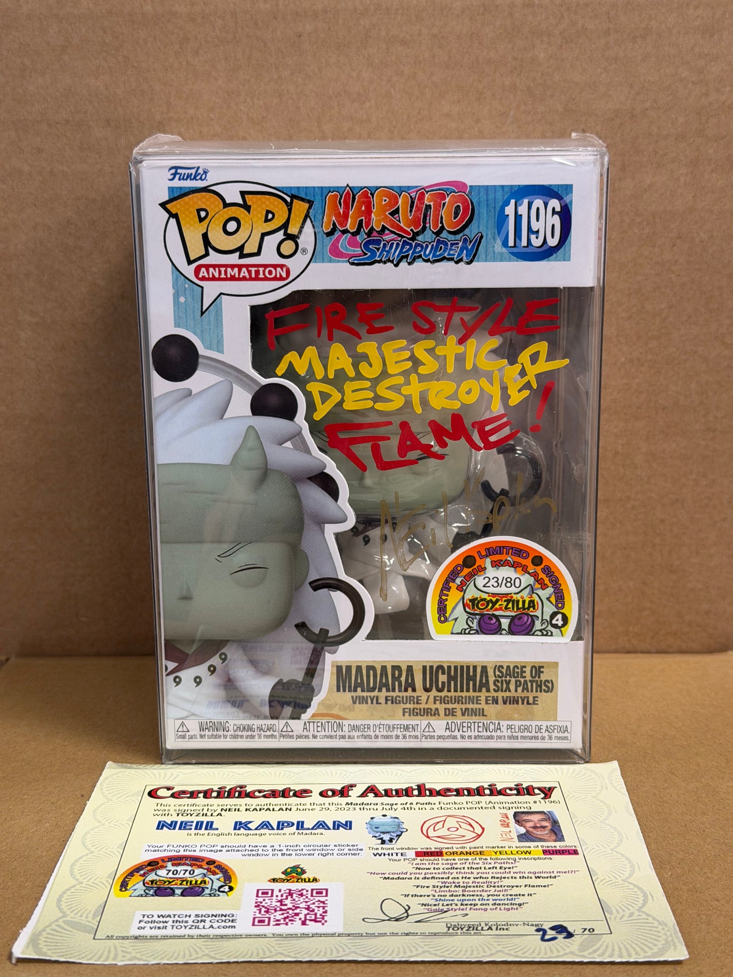Funko Pop! Anime Naruto Shippuden Madura Uchiha Signed Neil Kaplan COA #1196