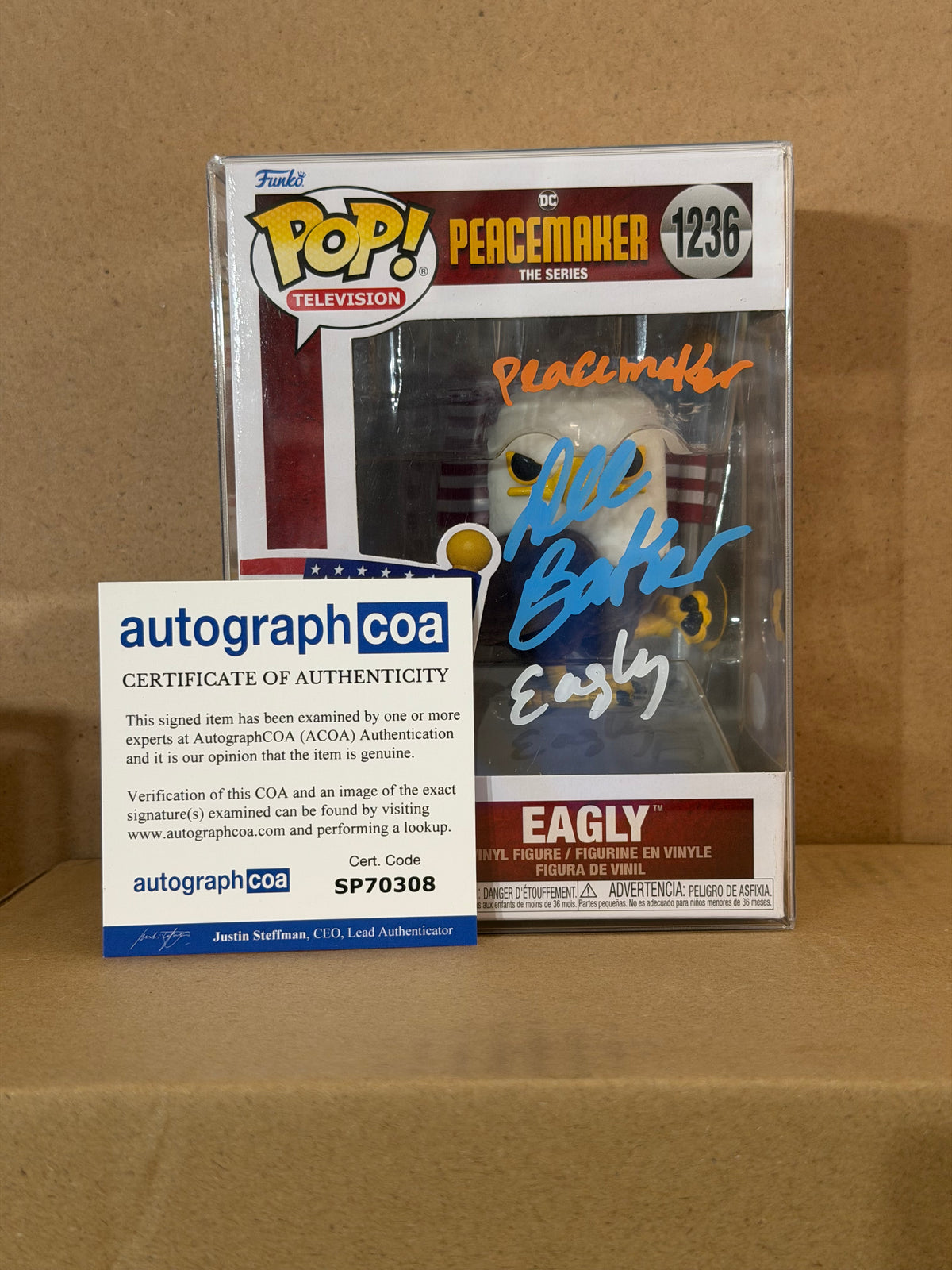 Funko Pop! Television Peacemaker Eagly Signed Dee Baker COA #1236