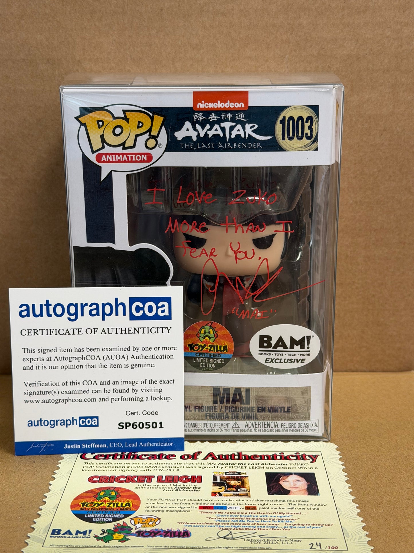 Funko Pop! Anime Avatar The Last Airbender Mai Signed Cricket Leigh COA #1003