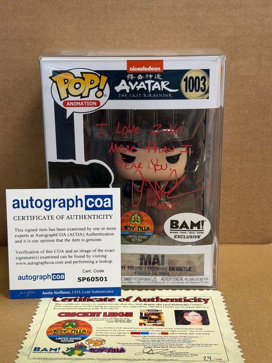 Funko Pop! Anime Avatar The Last Airbender Mai Signed Cricket Leigh COA #1003