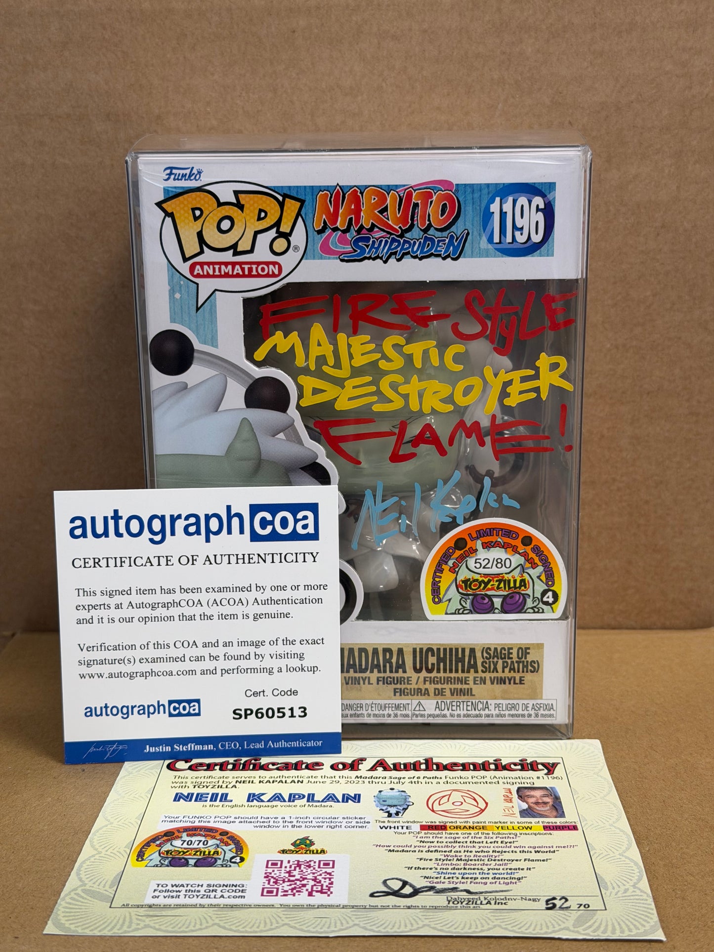 Funko Pop! Anime Naruto Shippiden Madara Uchiha Signed Neil Kaplan COA #1196