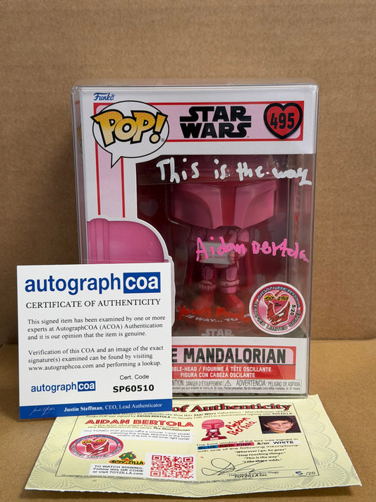 Funko Pop! Star Wars The Mandalorian Signed Aidan Bertola COA #496 DAMAGE