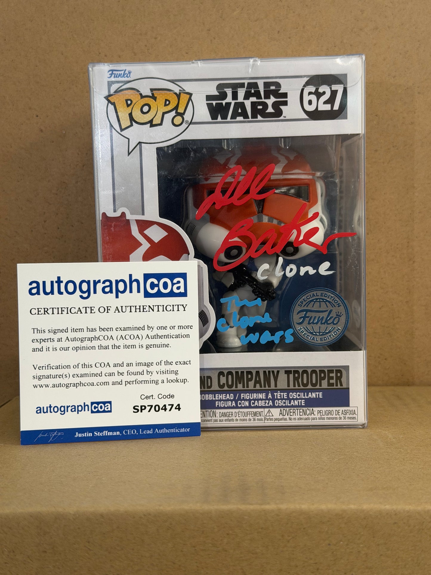 Funko Pop! Star Wars 32nd Company Trooper Signed Dee Baker COA #627