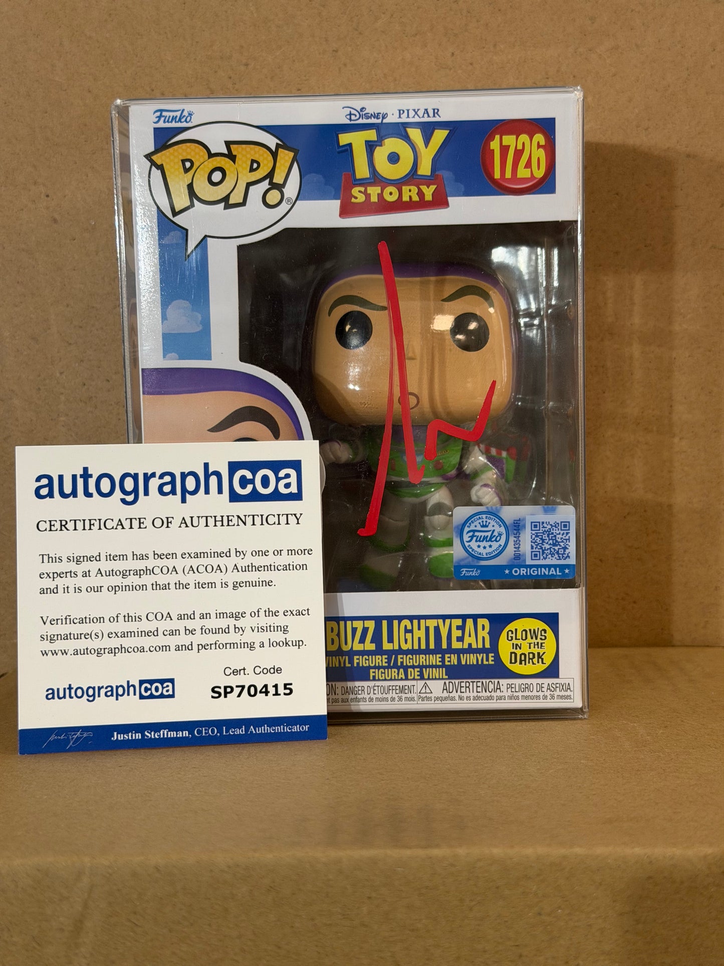 Funko Pop! Disney Toy Story Buzz Lightyear Signed Tim Allen COA #1726