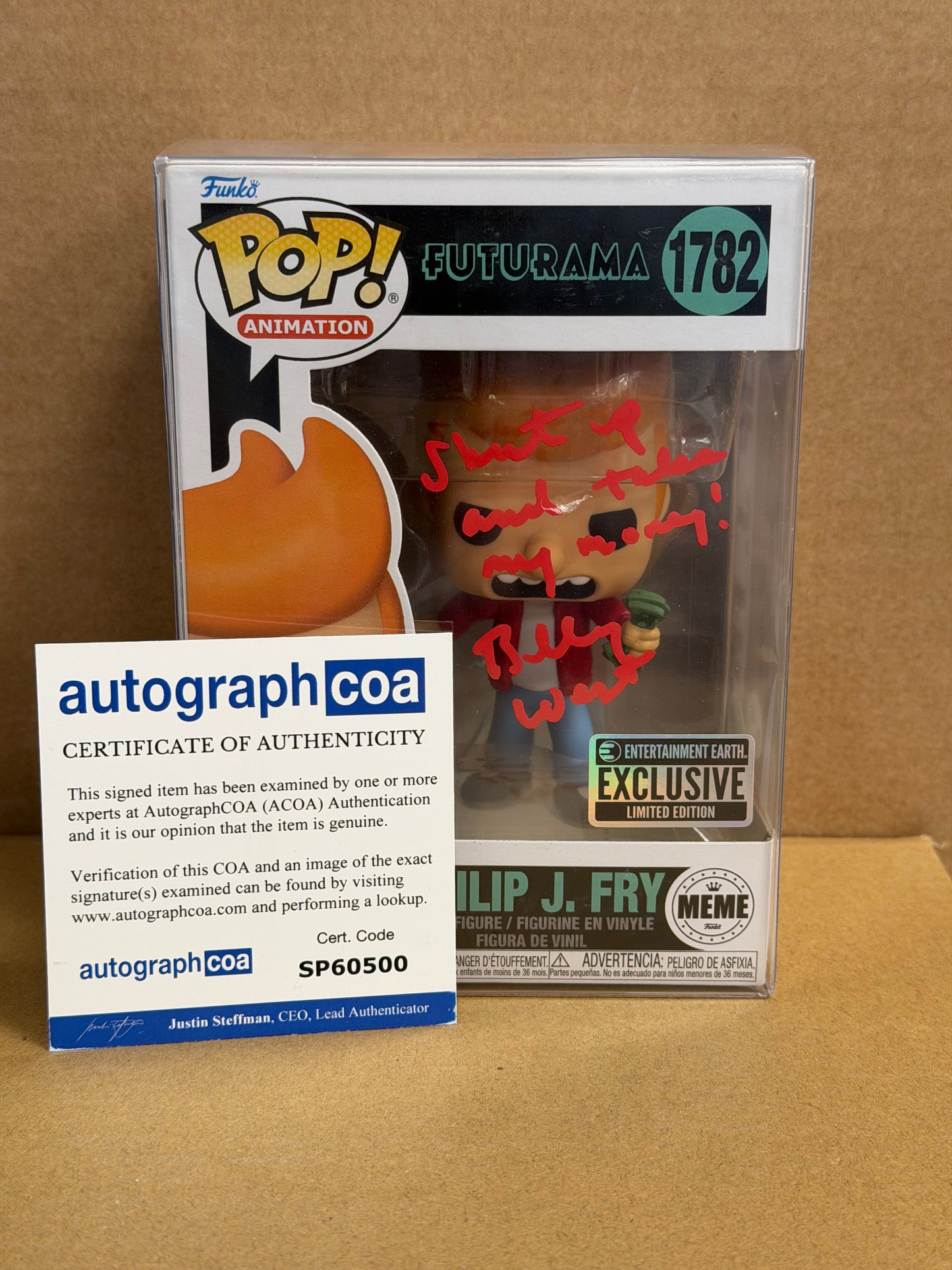 Funko Pop! Animation Futurama Philip J. Fry Signed Billy West COA #1755