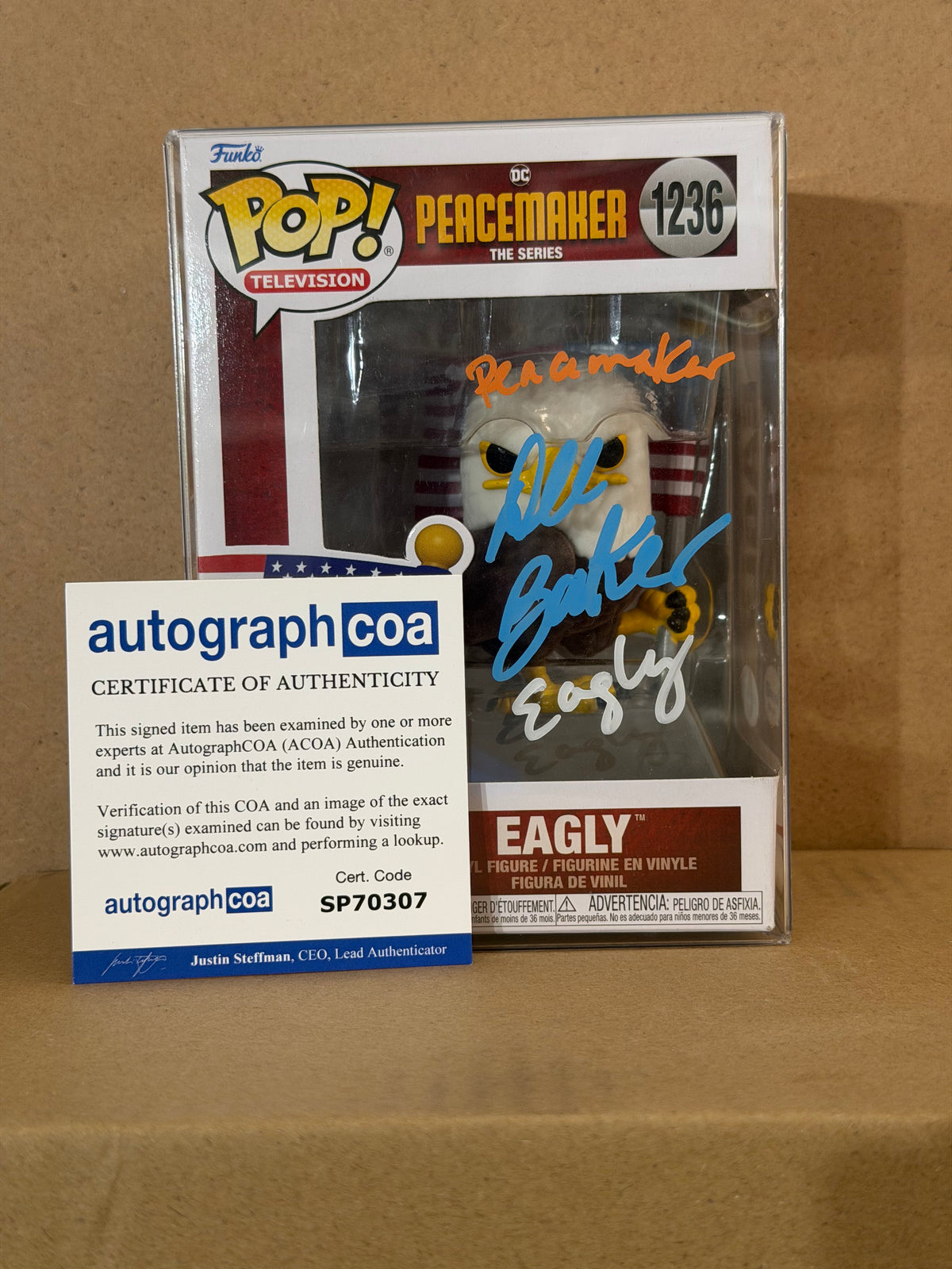 Funko Pop! Television Peacemaker Eagly Signed Dee Baker COA #1236