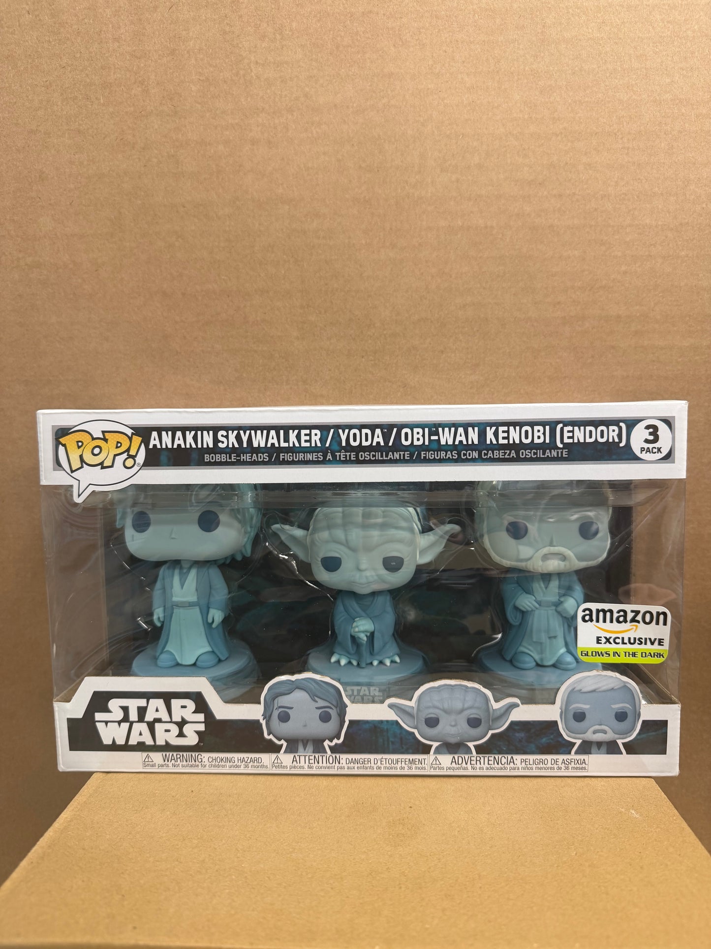 Funko Pop! Star Wars Anakin/Yoda/Obi-Wan 3 Pack Amazon Glow Free Protector