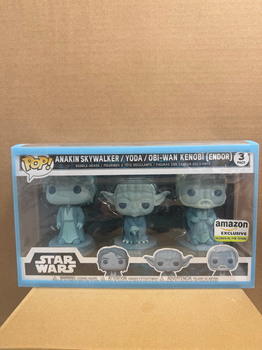 Funko Pop! Star Wars Anakin/Yoda/Obi-Wan 3 Pack Amazon Glow Free Protector