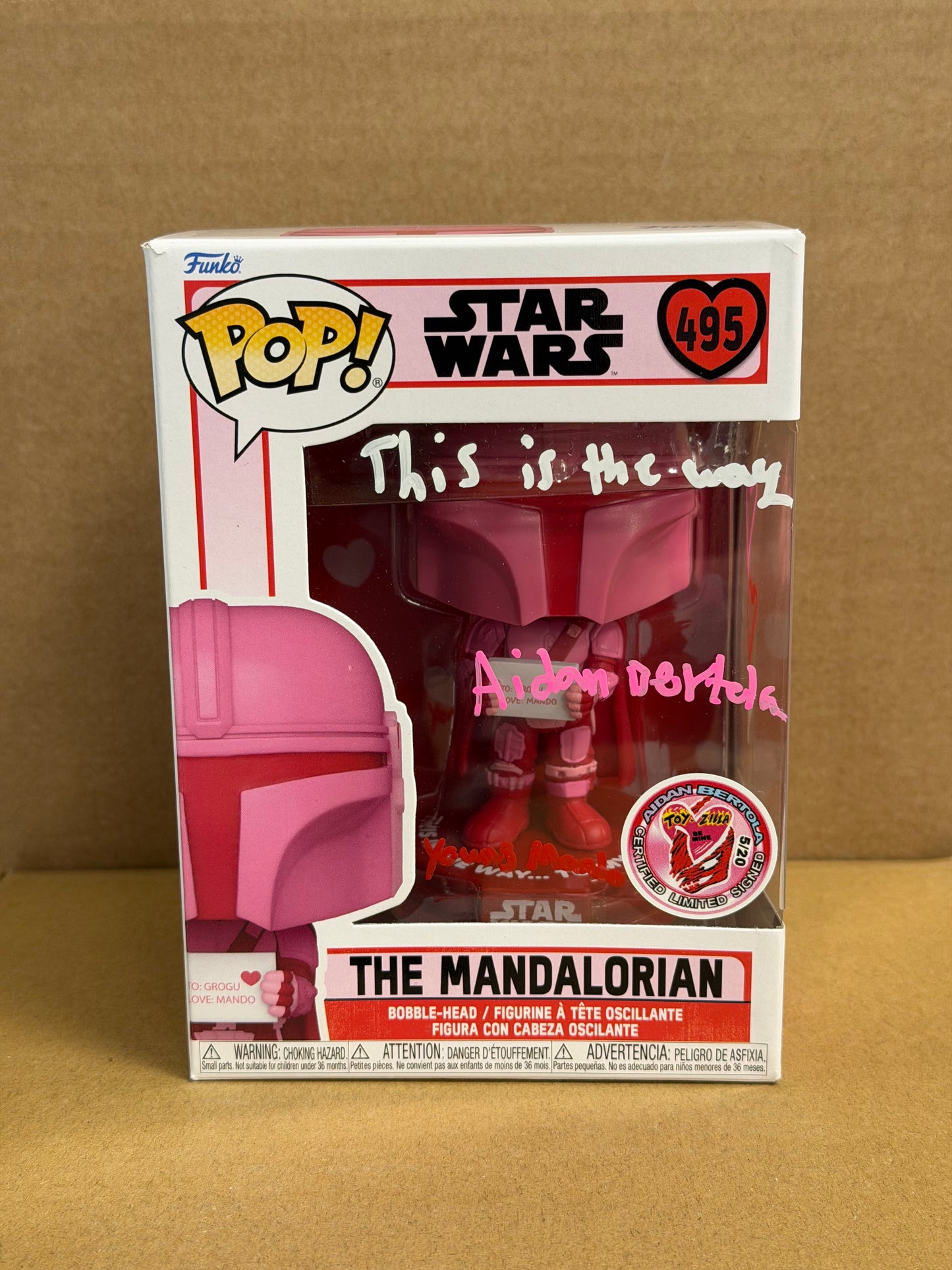 Funko Pop! Star Wars The Mandalorian Signed Aidan Bertola COA #496 DAMAGE