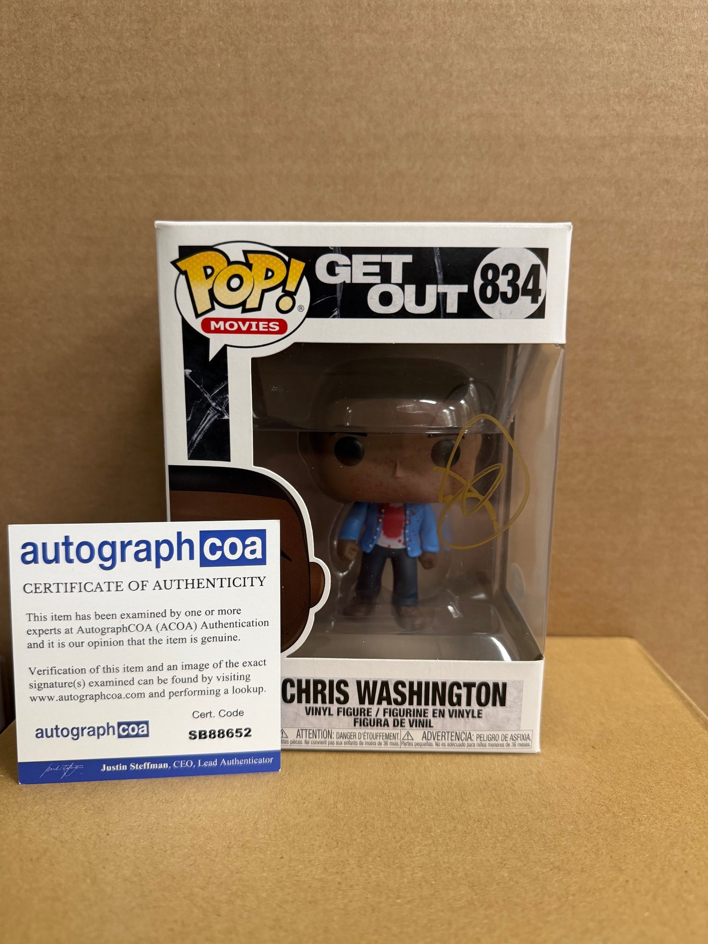 Funko Pop! Movies Chris Washington Get Out Signed Daniel Kaluuya COA #834 WS