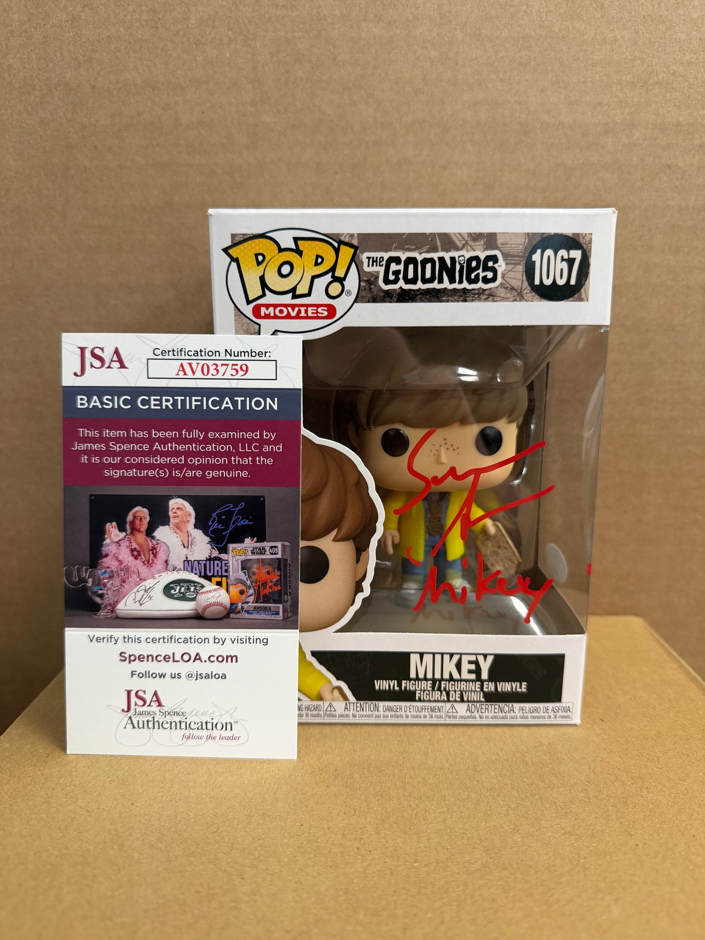 Funko Pop! Movies The Goonies Mikey Signed Sean Astin #1067 COA