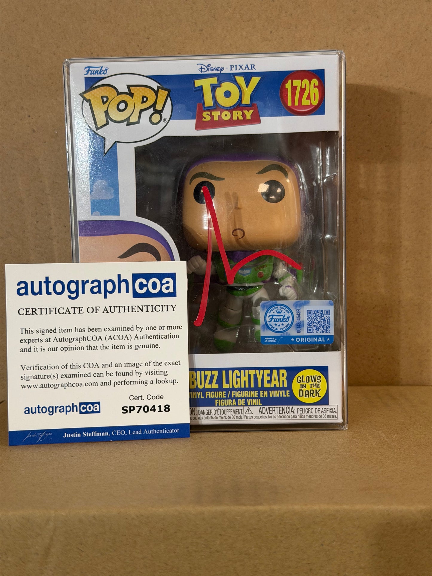 Funko Pop! Disney Toy Story Buzz Lightyear Signed Tim Allen COA #1726