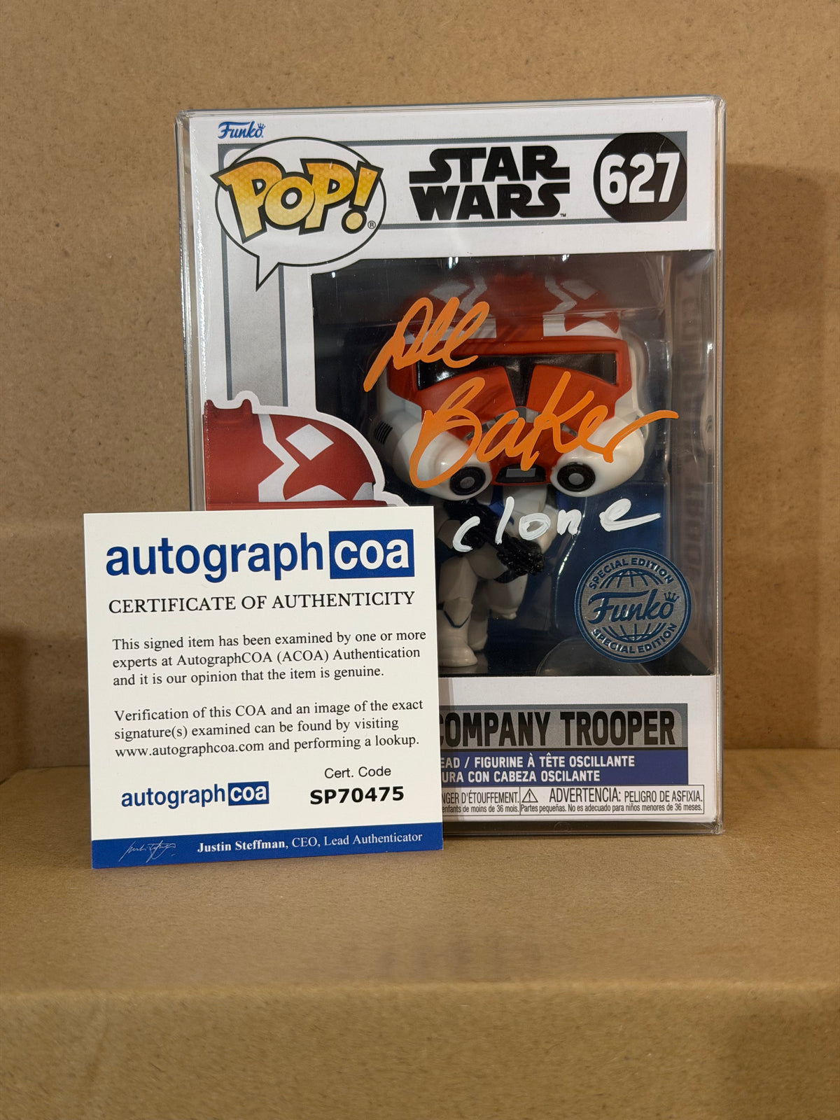 Funko Pop! Star Wars 32nd Company Trooper Signed Dee Baker COA #627