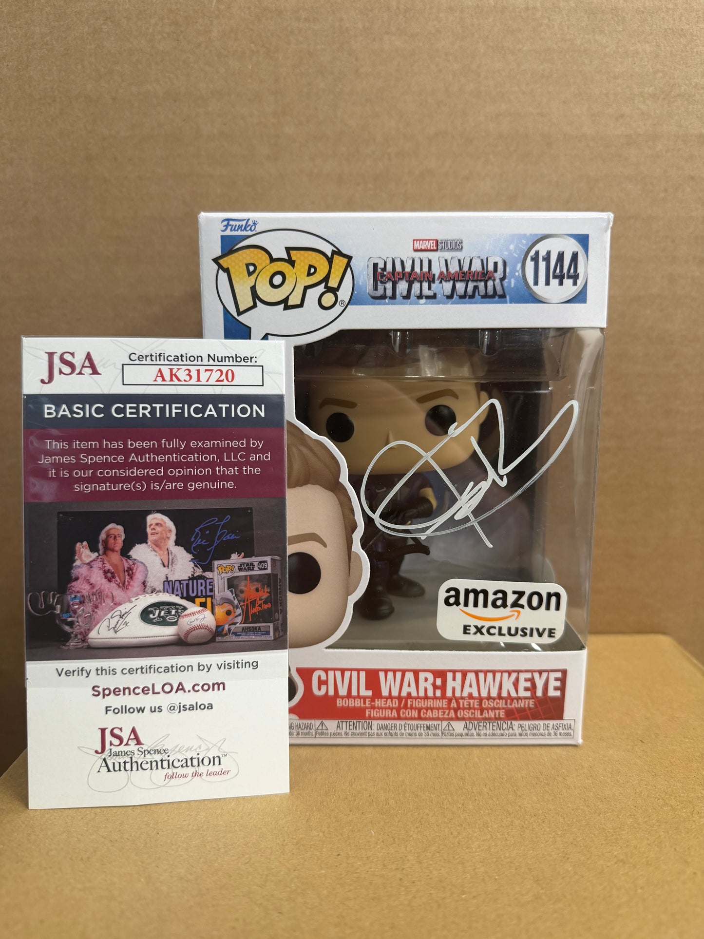 Funko Pop! Marvel Civil War Hawkeye Signed Jeremy Renner COA #1144